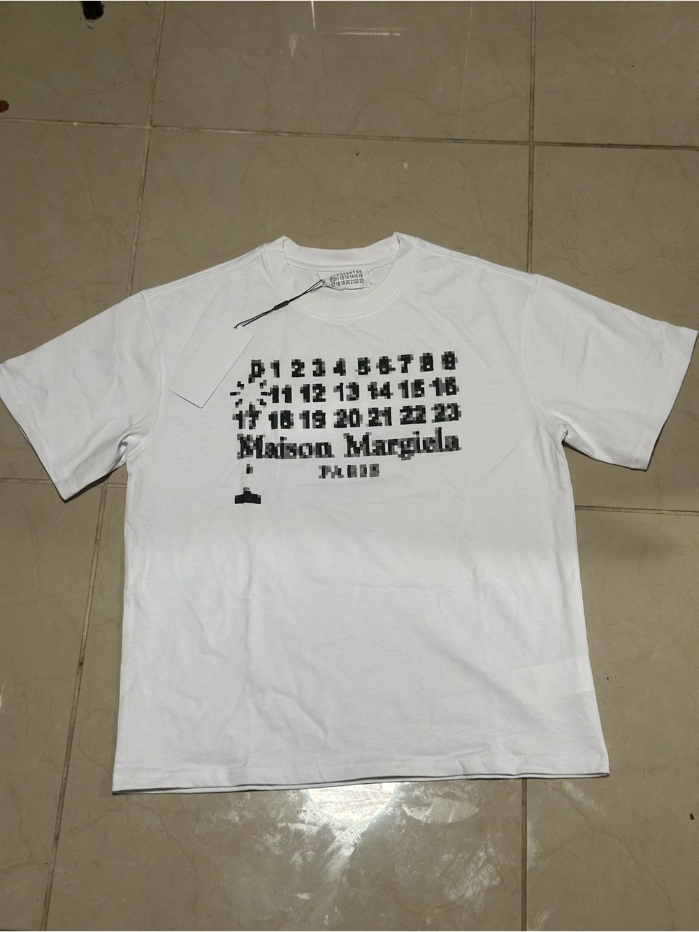 Maison Martin Margiela White T-Shirt with Black Pixel Logo